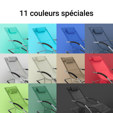 SoBuy OGS28-HG | Ligstoel | Tuinstoel | Swingstoel | Schommelstoel | Ergonomische | met Verstelbare Hoofdsteun en Zijzak | Grijs