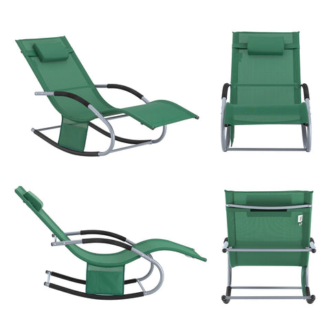 SoBuy OGS28-WDx2 | Set van 2 | Ligstoel | Tuinstoel | Swingstoel | Schommelstoel | Ergonomische | met Verstelbare Hoofdsteun en Zijzak | Donkergroen