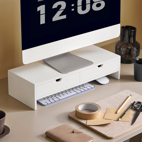 SoBuy BBF02-W Monitorstandaard Computerstandaard Bureau-organizer met 2 Laden