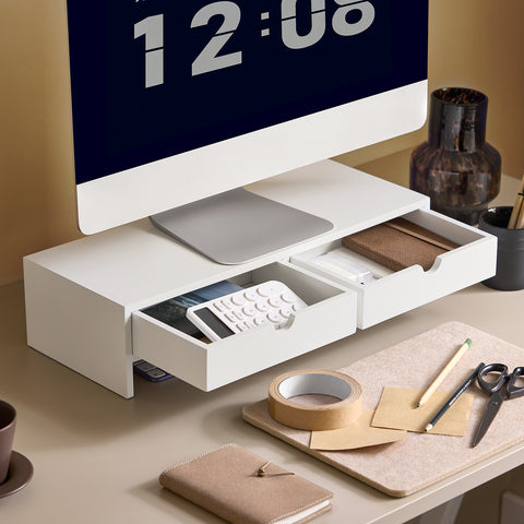 SoBuy BBF02-W Monitorstandaard Computerstandaard Bureau-organizer met 2 Laden