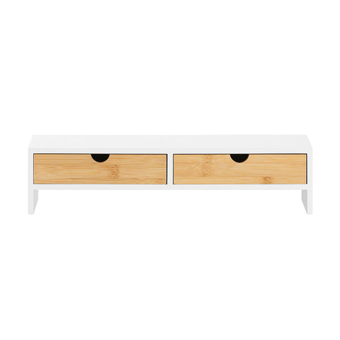 SoBuy BBF02-WN Monitorstandaard, monitorverhoging, monitorstandaard met 2 laden