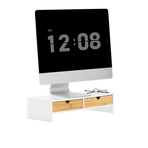 SoBuy BBF02-WN Monitorstandaard, monitorverhoging, monitorstandaard met 2 laden