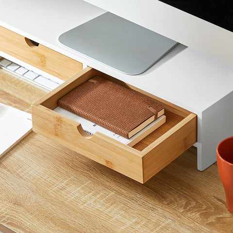 SoBuy BBF02-WN Monitorstandaard, monitorverhoging, monitorstandaard met 2 laden