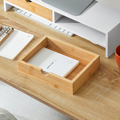 SoBuy BBF02-WN Monitorstandaard, monitorverhoging, monitorstandaard met 2 laden
