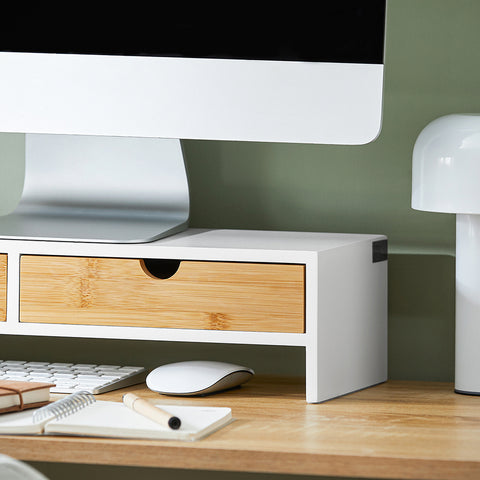 SoBuy BBF02-WN Monitorstandaard, monitorverhoging, monitorstandaard met 2 laden