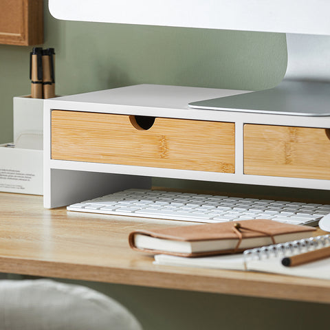 SoBuy BBF02-WN Monitorstandaard, monitorverhoging, monitorstandaard met 2 laden