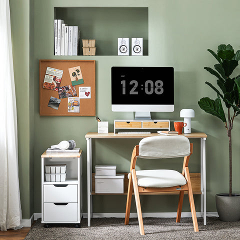 SoBuy BBF02-WN Monitorstandaard, monitorverhoging, monitorstandaard met 2 laden