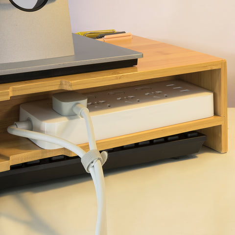 SoBuy BBF03-N Monitorstandaard Bureau-organizer met 3 Laden - Bamboe hout