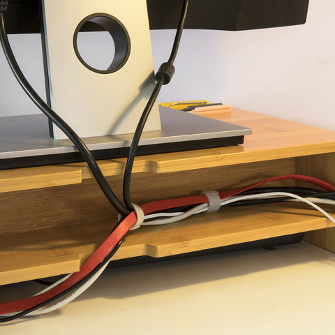 SoBuy BBF03-N Monitorstandaard Bureau-organizer met 3 Laden - Bamboe hout