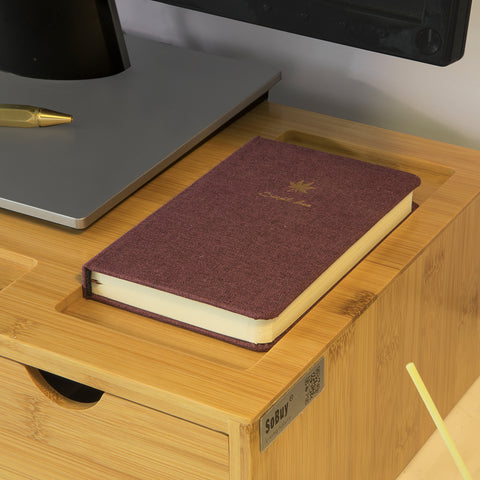 SoBuy BBF03-N Monitorstandaard Bureau-organizer met 3 Laden - Bamboe hout