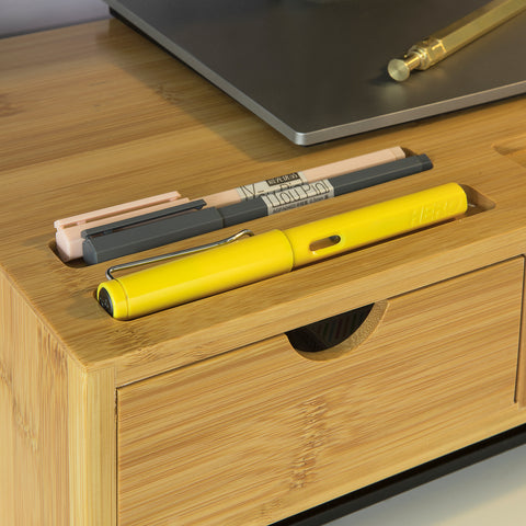 SoBuy BBF03-N Monitorstandaard Bureau-organizer met 3 Laden - Bamboe hout