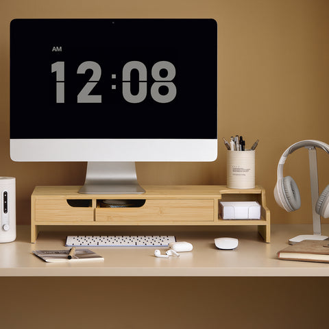 SoBuy BBF12-N Monitorverhoger Ergonomische Monitorstandaard Universele Laptop of TV-scherm, 2 laden