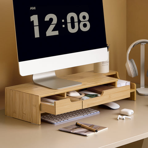 SoBuy BBF12-N Monitorverhoger Ergonomische Monitorstandaard Universele Laptop of TV-scherm, 2 laden