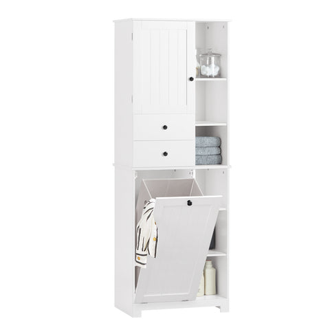 SoBuy BZR104-W Badkamer Kolomkast - Badkamerkast - Hoge Kast - Staande Kolomkast  met 2 Deuren en 2 Lades