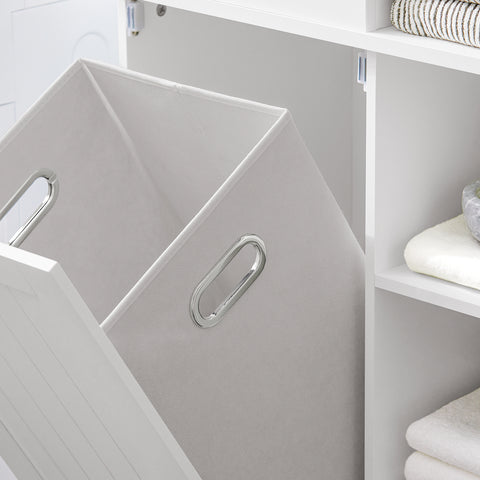 SoBuy BZR104-W Badkamer Kolomkast - Badkamerkast - Hoge Kast - Staande Kolomkast  met 2 Deuren en 2 Lades