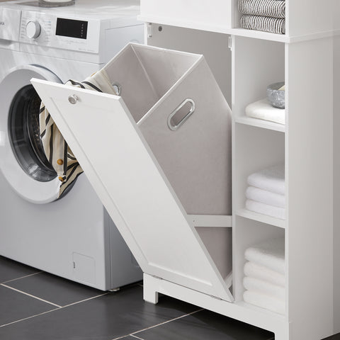 SoBuy BZR104-W Badkamer Kolomkast - Badkamerkast - Hoge Kast - Staande Kolomkast  met 2 Deuren en 2 Lades