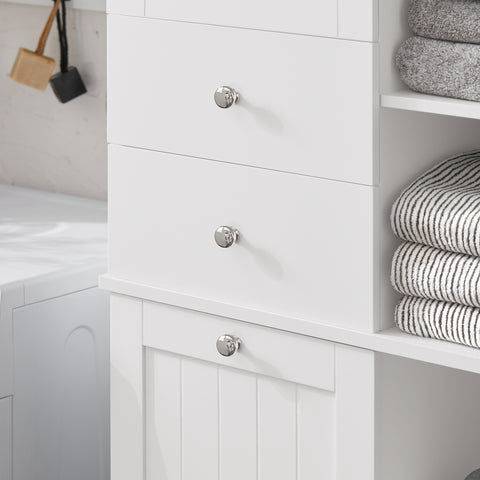 SoBuy BZR104-W Badkamer Kolomkast - Badkamerkast - Hoge Kast - Staande Kolomkast  met 2 Deuren en 2 Lades