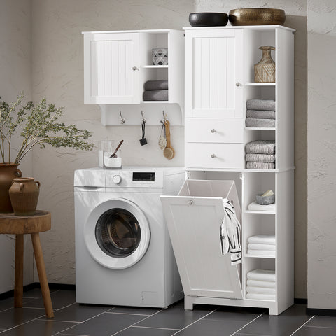 SoBuy BZR104-W Badkamer Kolomkast - Badkamerkast - Hoge Kast - Staande Kolomkast  met 2 Deuren en 2 Lades