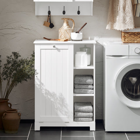 SoBuy BZR105-W Waskast met Waszak, Badkamerkast, Badkamer Kolomkast Onderkast, Ladekast, Staande Kast