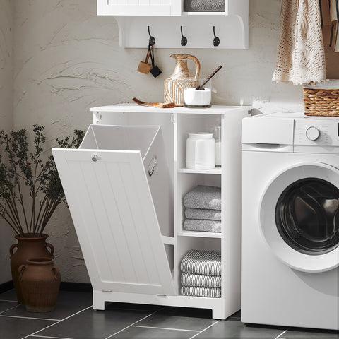 SoBuy BZR105-W Waskast met Waszak, Badkamerkast, Badkamer Kolomkast Onderkast, Ladekast, Staande Kast