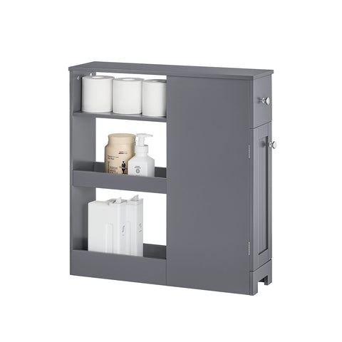 SoBuy BZR106-DG Lage Kast,  Badkamer Kast,  Toiletkast, Badkamertrolley met 1 Lade, 1 Deur en 3 Planken