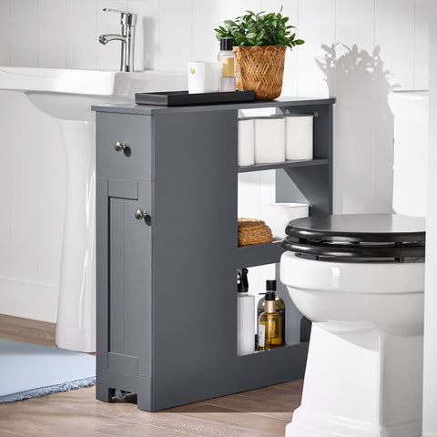 SoBuy BZR106-DG Lage Kast,  Badkamer Kast,  Toiletkast, Badkamertrolley met 1 Lade, 1 Deur en 3 Planken