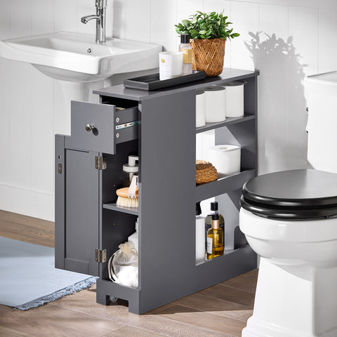 SoBuy BZR106-DG Lage Kast,  Badkamer Kast,  Toiletkast, Badkamertrolley met 1 Lade, 1 Deur en 3 Planken