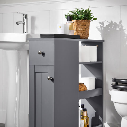 SoBuy BZR106-DG Lage Kast,  Badkamer Kast,  Toiletkast, Badkamertrolley met 1 Lade, 1 Deur en 3 Planken