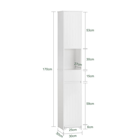 SoBuy BZR109-W Badkamer Kolomkast - Badkamerkast met Kantelbare Wasmand - Hoge Kast - Staande Kolomkast