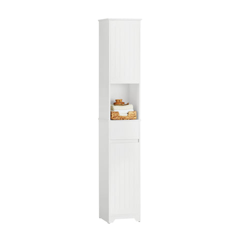 SoBuy BZR109-W Badkamer Kolomkast - Badkamerkast met Kantelbare Wasmand - Hoge Kast - Staande Kolomkast