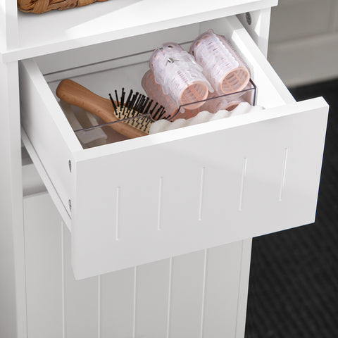 SoBuy BZR109-W Badkamer Kolomkast - Badkamerkast met Kantelbare Wasmand - Hoge Kast - Staande Kolomkast