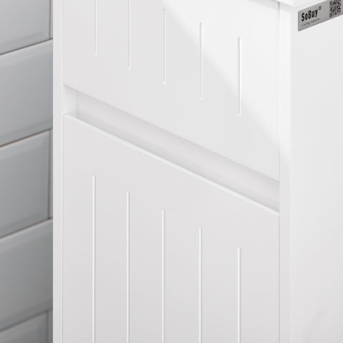 SoBuy BZR109-W Badkamer Kolomkast - Badkamerkast met Kantelbare Wasmand - Hoge Kast - Staande Kolomkast