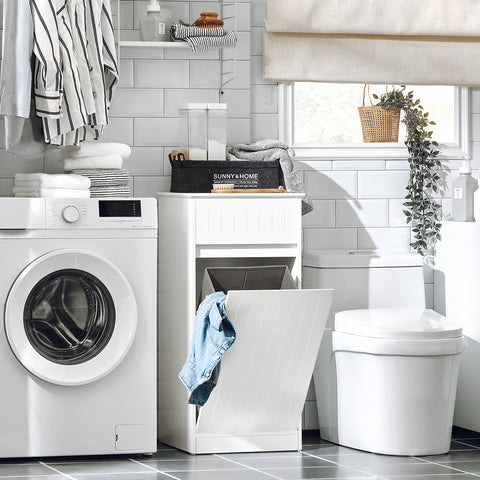 SoBuy BZR110-W Badkamerkast, Kolomkast, Lade Kast, Ladenkast, Waskast, Badkamer Halfhoge Opbergkast