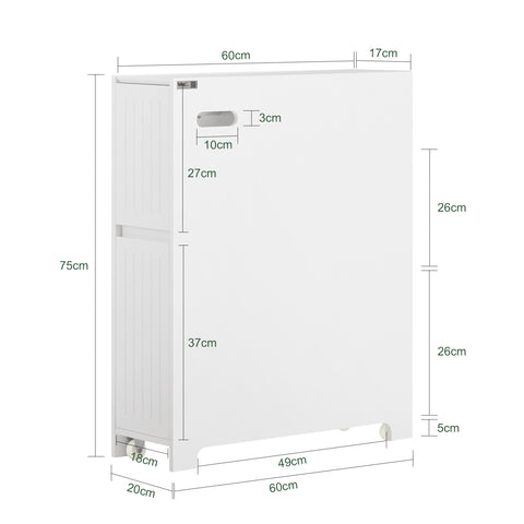 SoBuy BZR111-W Lage Kast, Staande Smalle Opbergkast, Badkamer Kast, Toiletkast, Ondersteuning Papier Toilette