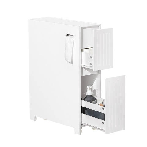SoBuy BZR111-W Lage Kast, Staande Smalle Opbergkast, Badkamer Kast, Toiletkast, Ondersteuning Papier Toilette