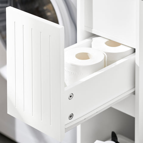 SoBuy BZR111-W Lage Kast, Staande Smalle Opbergkast, Badkamer Kast, Toiletkast, Ondersteuning Papier Toilette