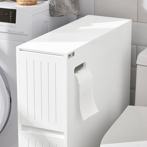 SoBuy BZR111-W Lage Kast, Staande Smalle Opbergkast, Badkamer Kast, Toiletkast, Ondersteuning Papier Toilette