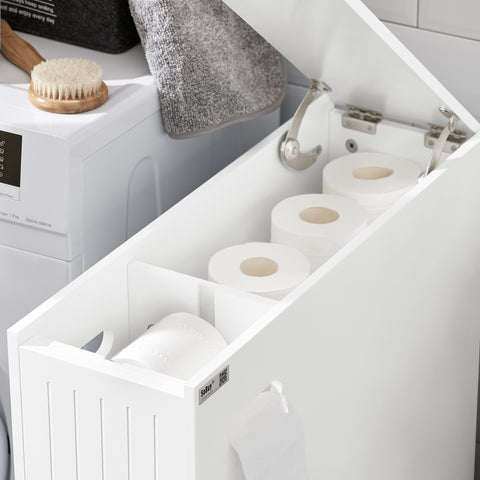 SoBuy BZR111-W Lage Kast, Staande Smalle Opbergkast, Badkamer Kast, Toiletkast, Ondersteuning Papier Toilette