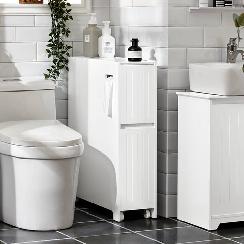 SoBuy BZR111-W Lage Kast, Staande Smalle Opbergkast, Badkamer Kast, Toiletkast, Ondersteuning Papier Toilette