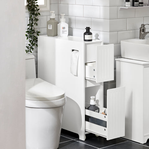 SoBuy BZR111-W Lage Kast, Staande Smalle Opbergkast, Badkamer Kast, Toiletkast, Ondersteuning Papier Toilette