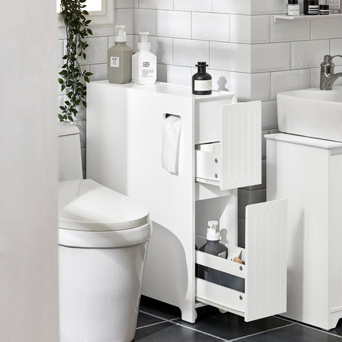 SoBuy BZR111-W Lage Kast, Staande Smalle Opbergkast, Badkamer Kast, Smalle Badkamerkast, Toiletkast, Ondersteuning Papier Toilette