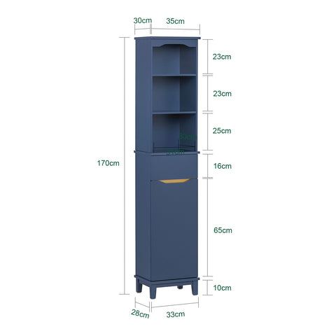 Sobuy BZR112-B Badkamer Kolomkast - Badkamerkast - Hoge Kast - Staande Kolomkast - Opbergkast Opbergplank
