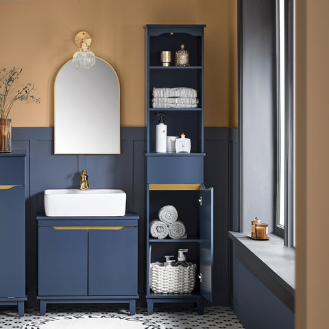 Sobuy BZR112-B Badkamer Kolomkast - Badkamerkast - Hoge Kast - Staande Kolomkast - Opbergkast Opbergplank