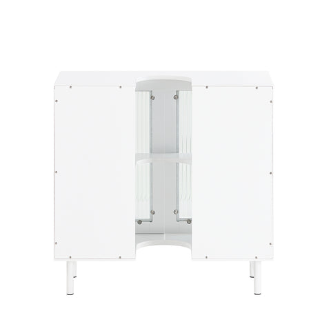 SoBuy BZR115-II-W Onderkast voor wastafel, badkamer, spoelbak, opbergkast voor wastafel op poten met 2 glazen deuren