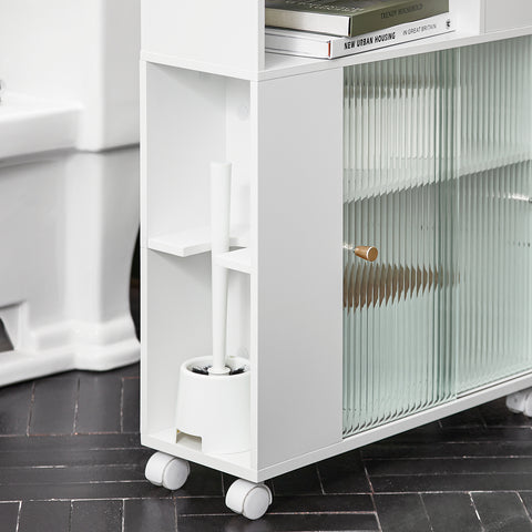 SoBuy BZR117-W Lage Kast, Staande Smalle Opbergkast, Badkamer Kast, Smalle Badkamerkast, Toiletkast