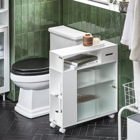 SoBuy BZR117-W Lage Kast, Staande Smalle Opbergkast, Badkamer Kast, Smalle Badkamerkast, Toiletkast