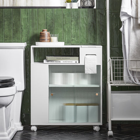 SoBuy BZR117-W Lage Kast, Staande Smalle Opbergkast, Badkamer Kast, Smalle Badkamerkast, Toiletkast