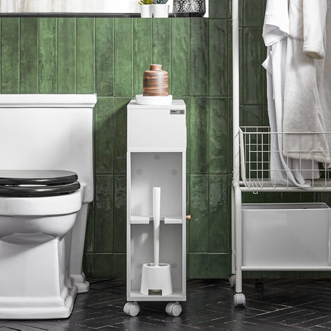 SoBuy BZR117-W Lage Kast, Staande Smalle Opbergkast, Badkamer Kast, Smalle Badkamerkast, Toiletkast