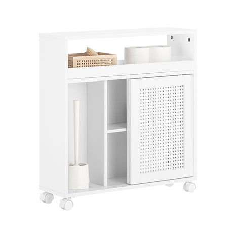 SoBuy BZR119-W Lage Kast, Badkamer Kast, Smalle Badkamerkast, Toiletkast, Toiletpapierhouder