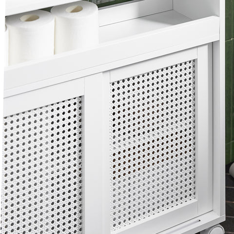 SoBuy BZR119-W Lage Kast, Badkamer Kast, Smalle Badkamerkast, Toiletkast, Toiletpapierhouder